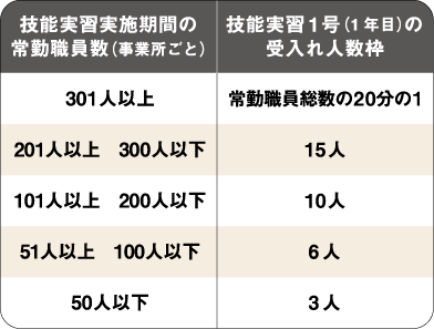 技能実習生受け入れ人数枠／年間イメージ